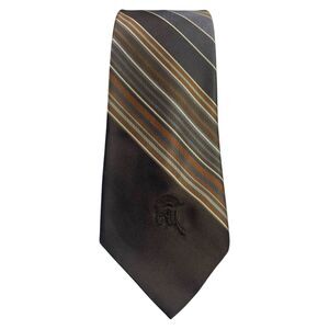 Vintage Sakowitz Countess Mara Brown Copper Gray Stripe Neck Tie Silk